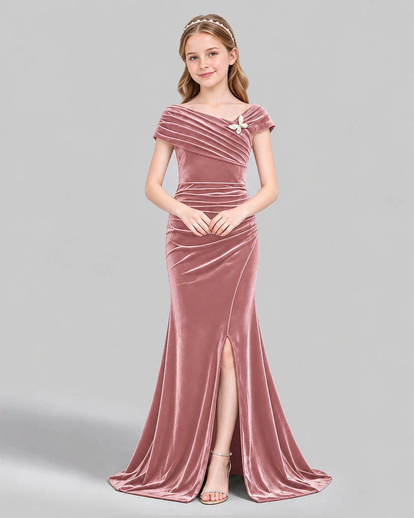 Dusty Rose Mermaid Girls Formal Dress Front
