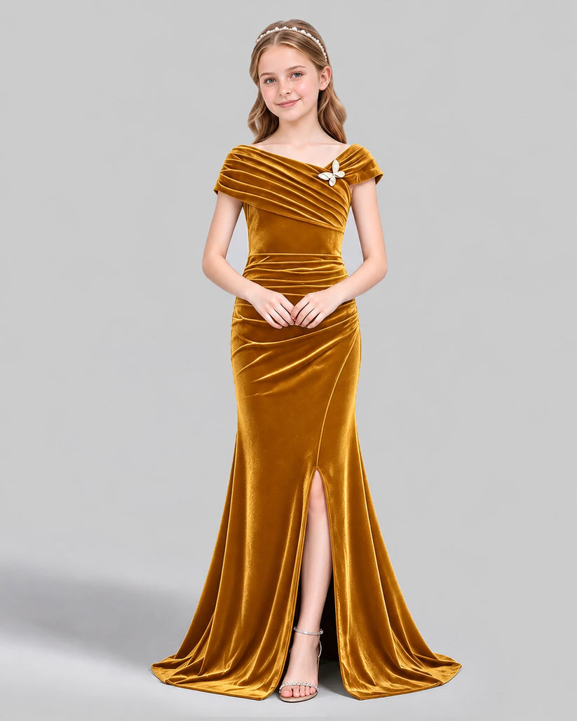 Gold Mermaid Girls Formal Dress Front