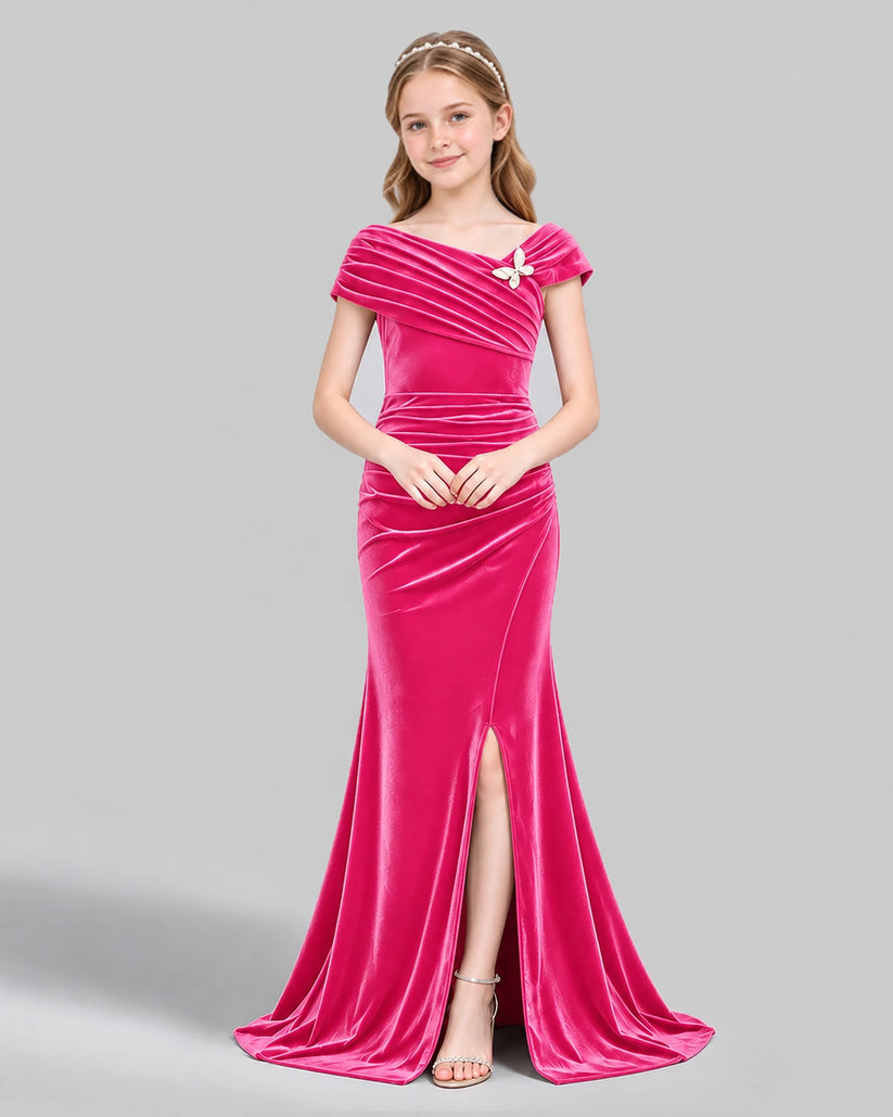 Hot Pink Mermaid Girls Formal Dress Front
