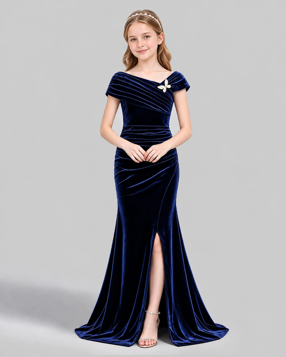 Navy Blue Mermaid Girls Formal Dress Front
