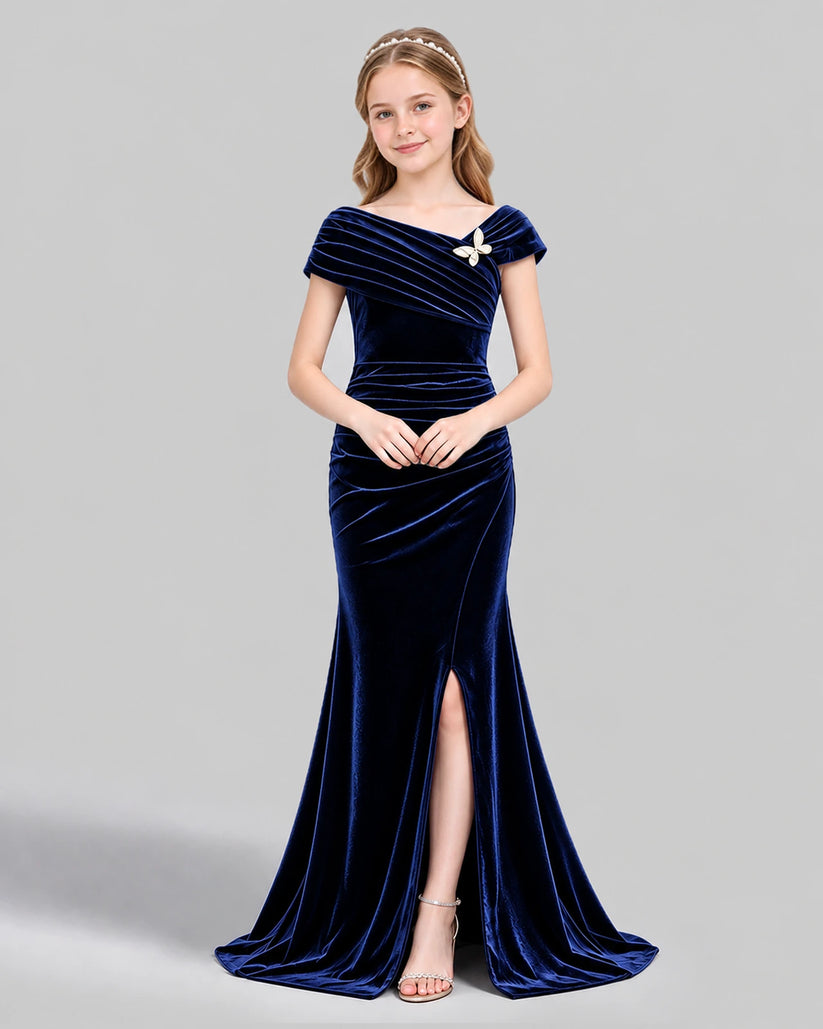 Navy Blue Mermaid Girls Formal Dress Front
