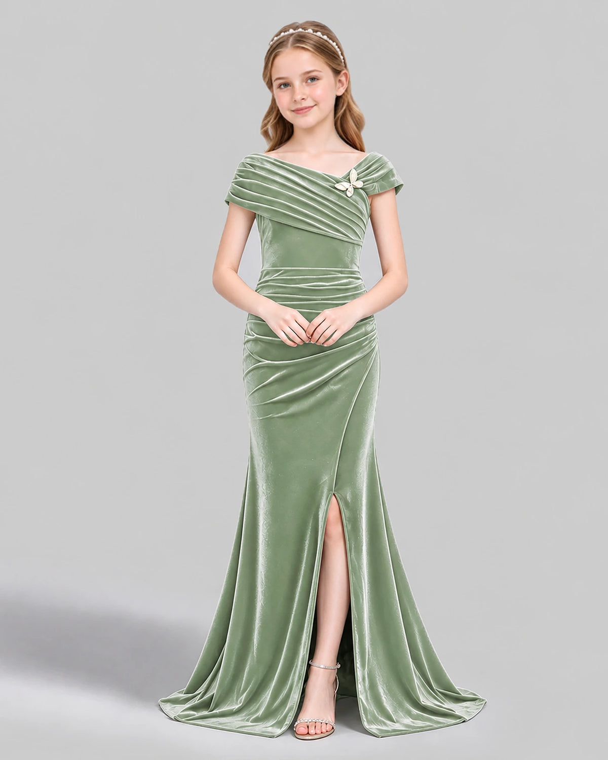 Sage Green Mermaid Girls Formal Dress Front