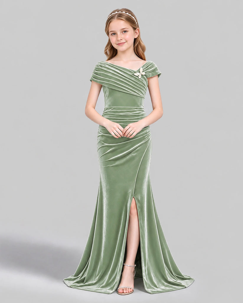 Sage Green Mermaid Girls Formal Dress Front