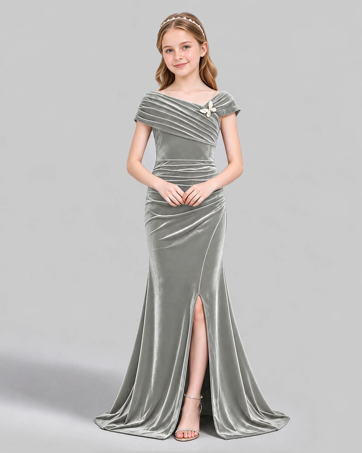 Silver Mermaid Girls Formal Dress Front