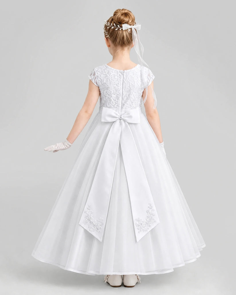 White Tulle A-line Flower Girl Dresses Back View