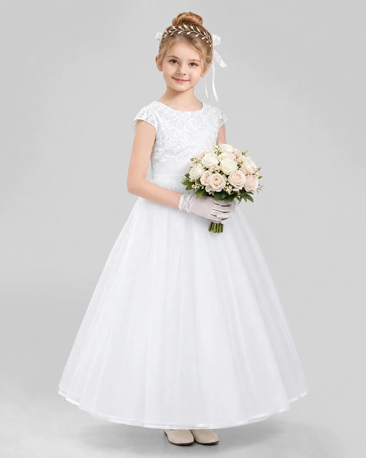White Tulle A-Line Flower Girl Dresses Front View
