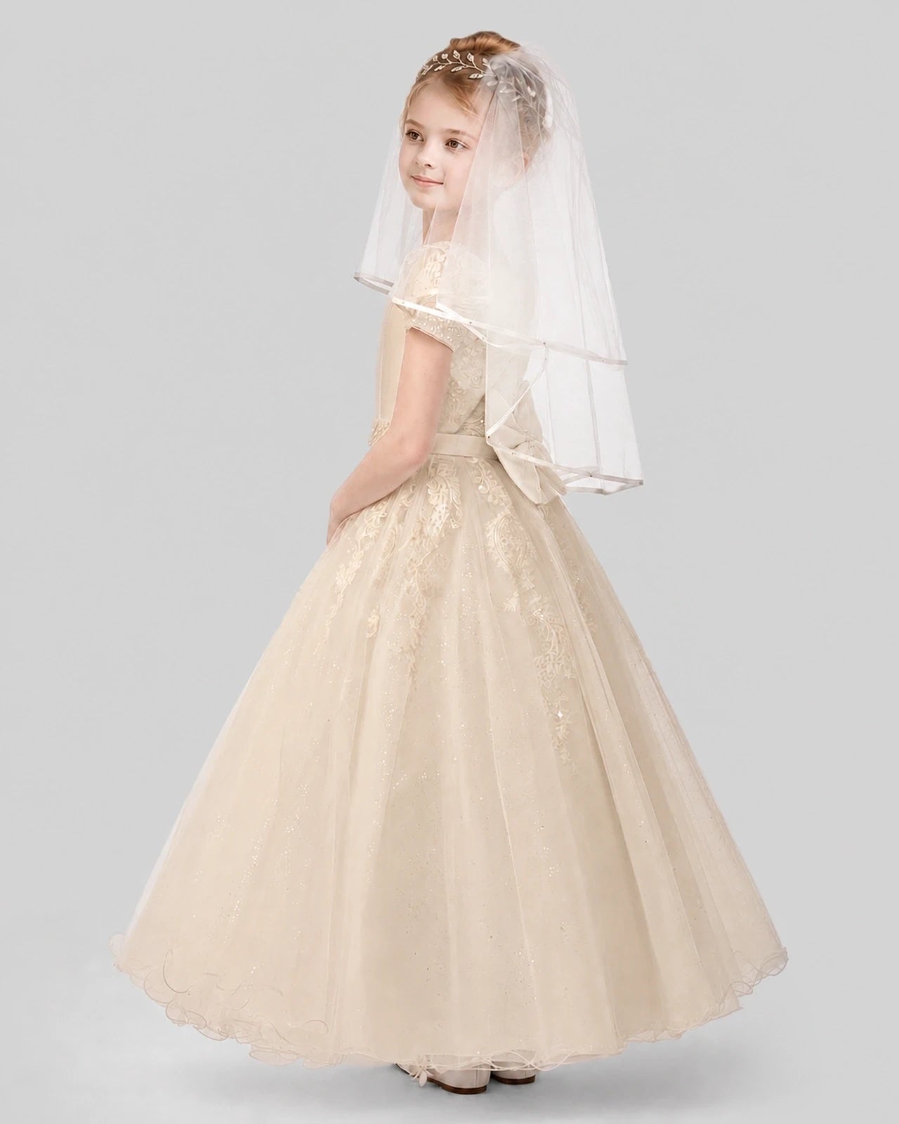 Dideyttawl Sparkle Tulle Lace Cap Sleeve Flower Girl Dress