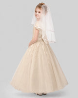 Champagne Tulle A-Line Flower Girl Dresses Side View