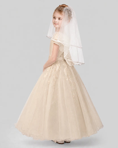 Dideyttawl Sparkle Tulle Lace Cap Sleeve Flower Girl Dress