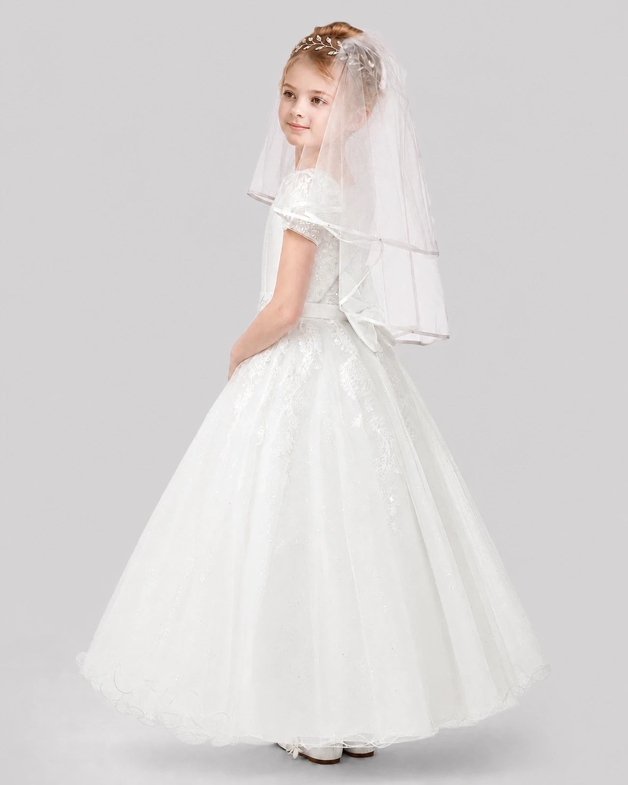 Dideyttawl Sparkle Tulle Lace Cap Sleeve Flower Girl Dress