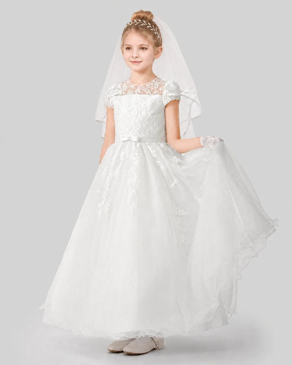 Dideyttawl Sparkle Tulle Lace Cap Sleeve Flower Girl Dress