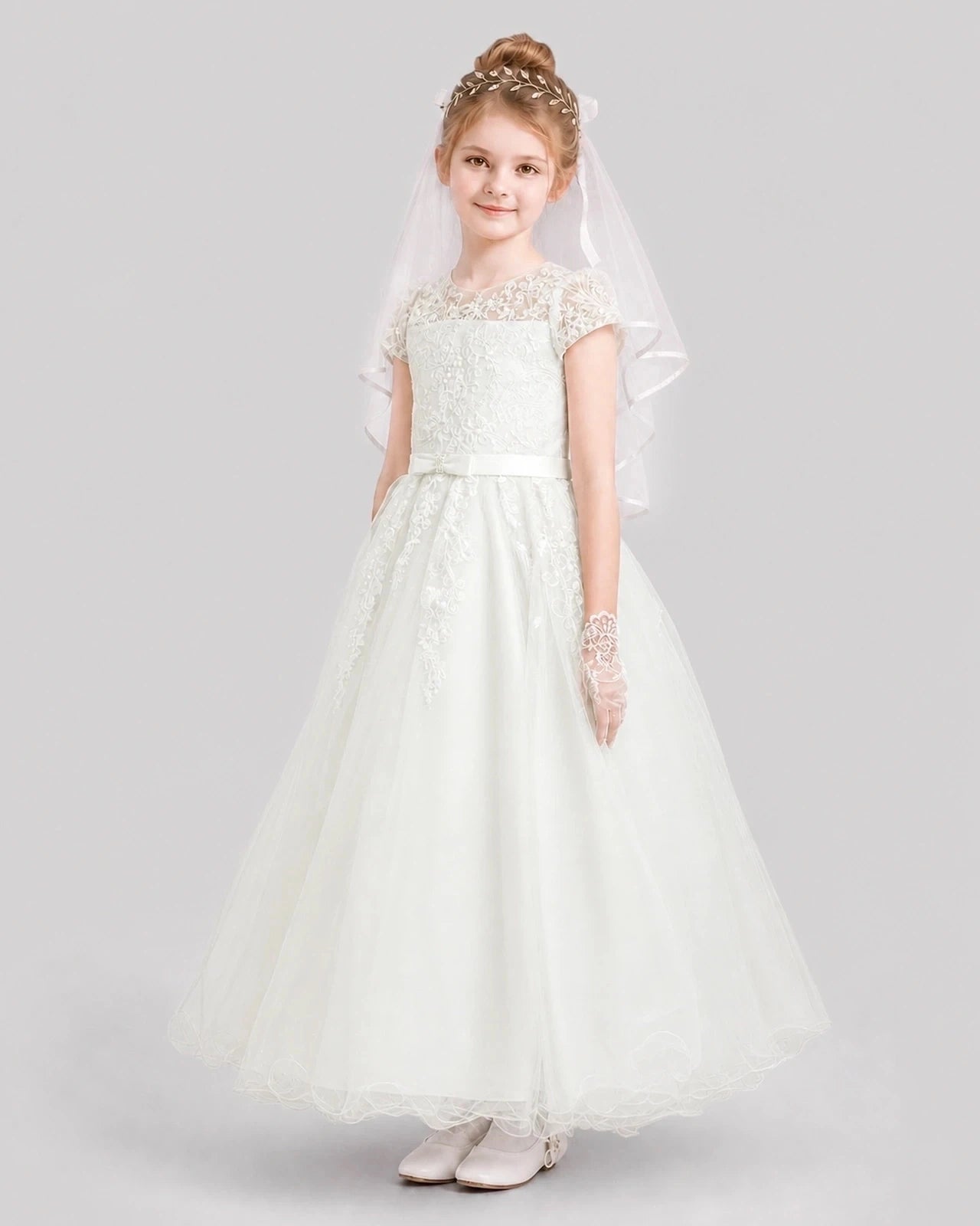 Dideyttawl Sparkle Tulle Lace Cap Sleeve Flower Girl Dress