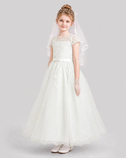 Dideyttawl Sparkle Tulle Lace Cap Sleeve Flower Girl Dress