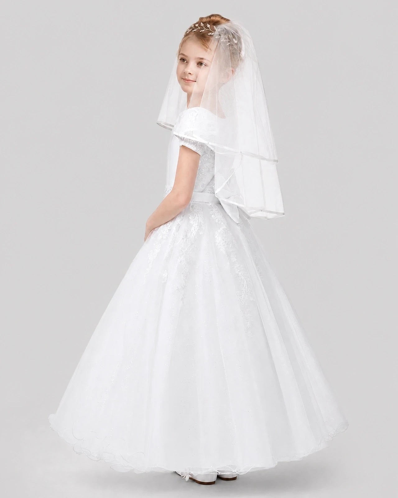 Dideyttawl Sparkle Tulle Lace Cap Sleeve Flower Girl Dress