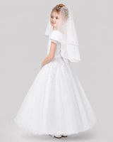 White Tulle A-Line Flower Girl Dresses Back View