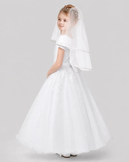Dideyttawl Sparkle Tulle Lace Cap Sleeve Flower Girl Dress