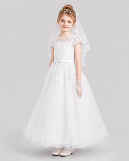 Dideyttawl Sparkle Tulle Lace Cap Sleeve Flower Girl Dress