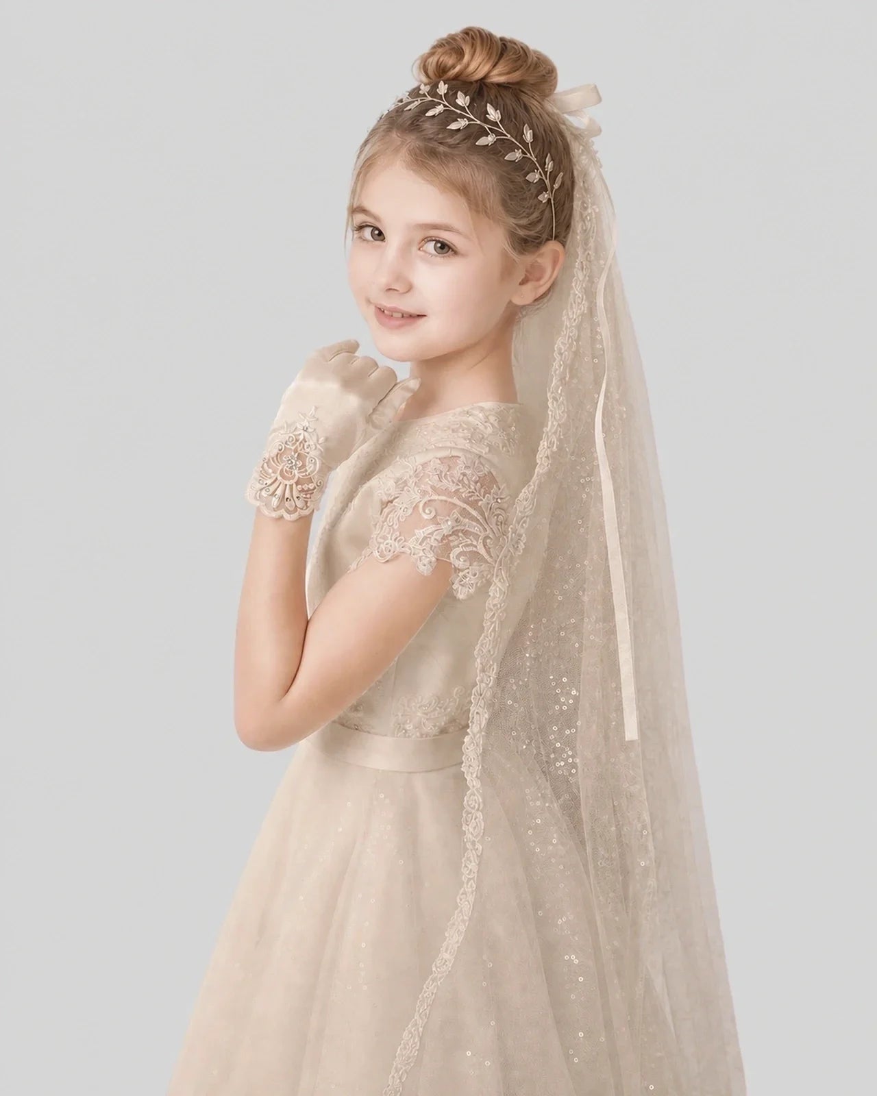 Dideyttawl Lace Cap Sleeve Sparkle Tulle Flower Girl Dress