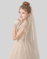 Champagne Tulle Lace Cap Sleeve Flower Girl Dress