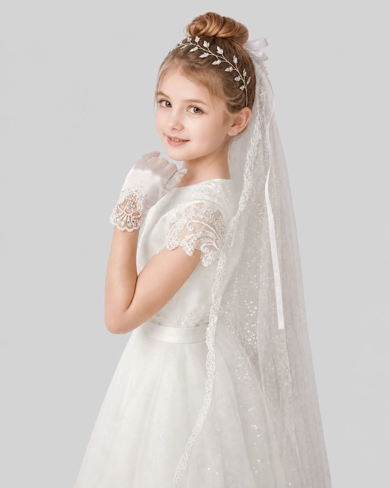 Dideyttawl Lace Cap Sleeve Sparkle Tulle Flower Girl Dress