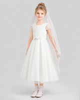 Ivory Tulle A-Line Flower Girl Dresses Front View
