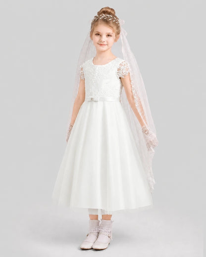 Dideyttawl Lace Cap Sleeve Sparkle Tulle Flower Girl Dress