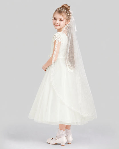 Dideyttawl Lace Cap Sleeve Sparkle Tulle Flower Girl Dress
