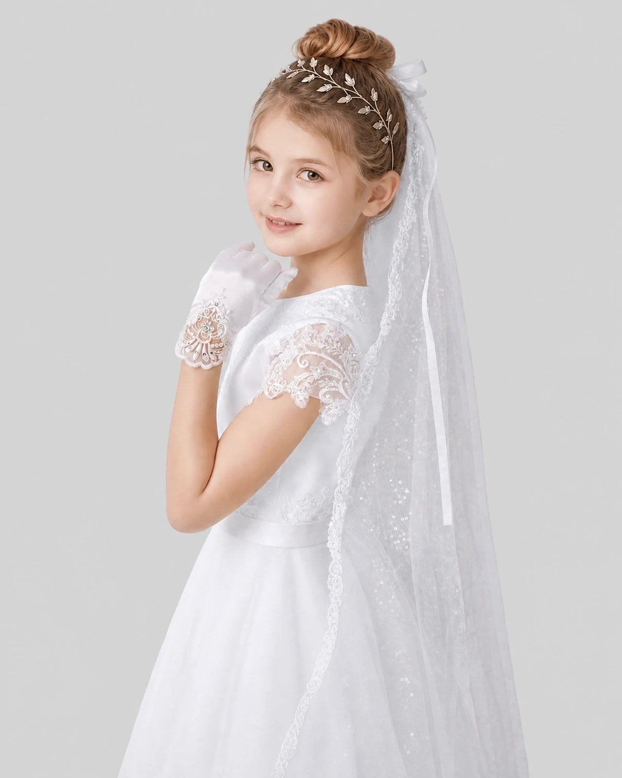 Dideyttawl Lace Cap Sleeve Sparkle Tulle Flower Girl Dress