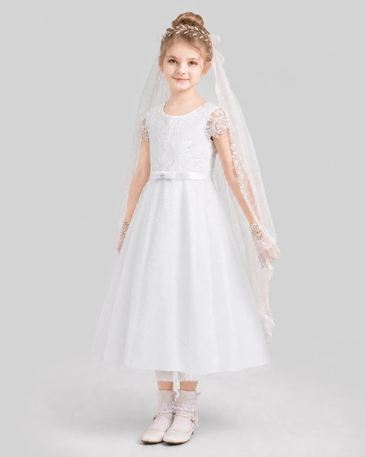 White Tulle A-Line Flower Girl Dresses Front View