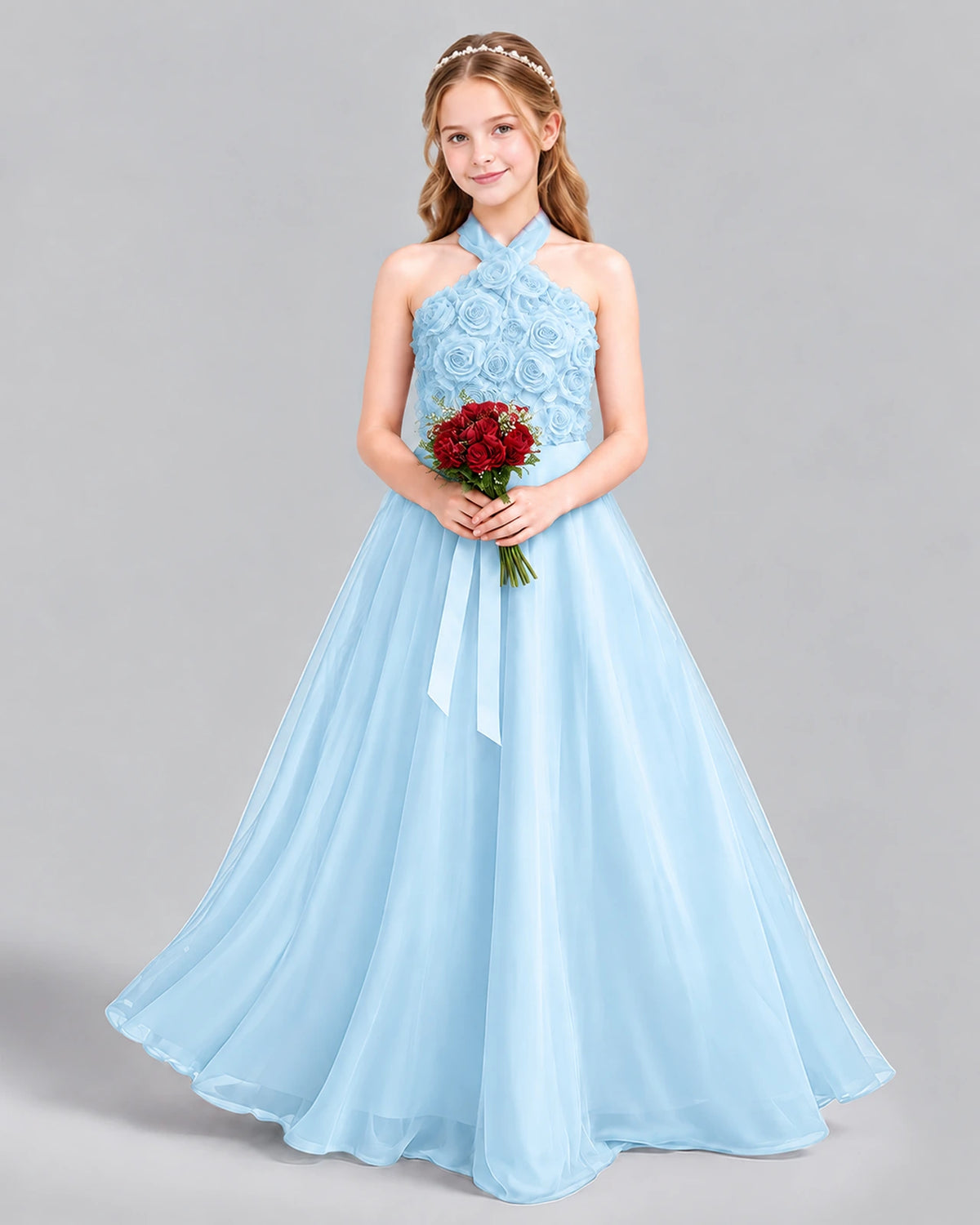 Baby Blue Ball Gown Girls Formal Dress Front