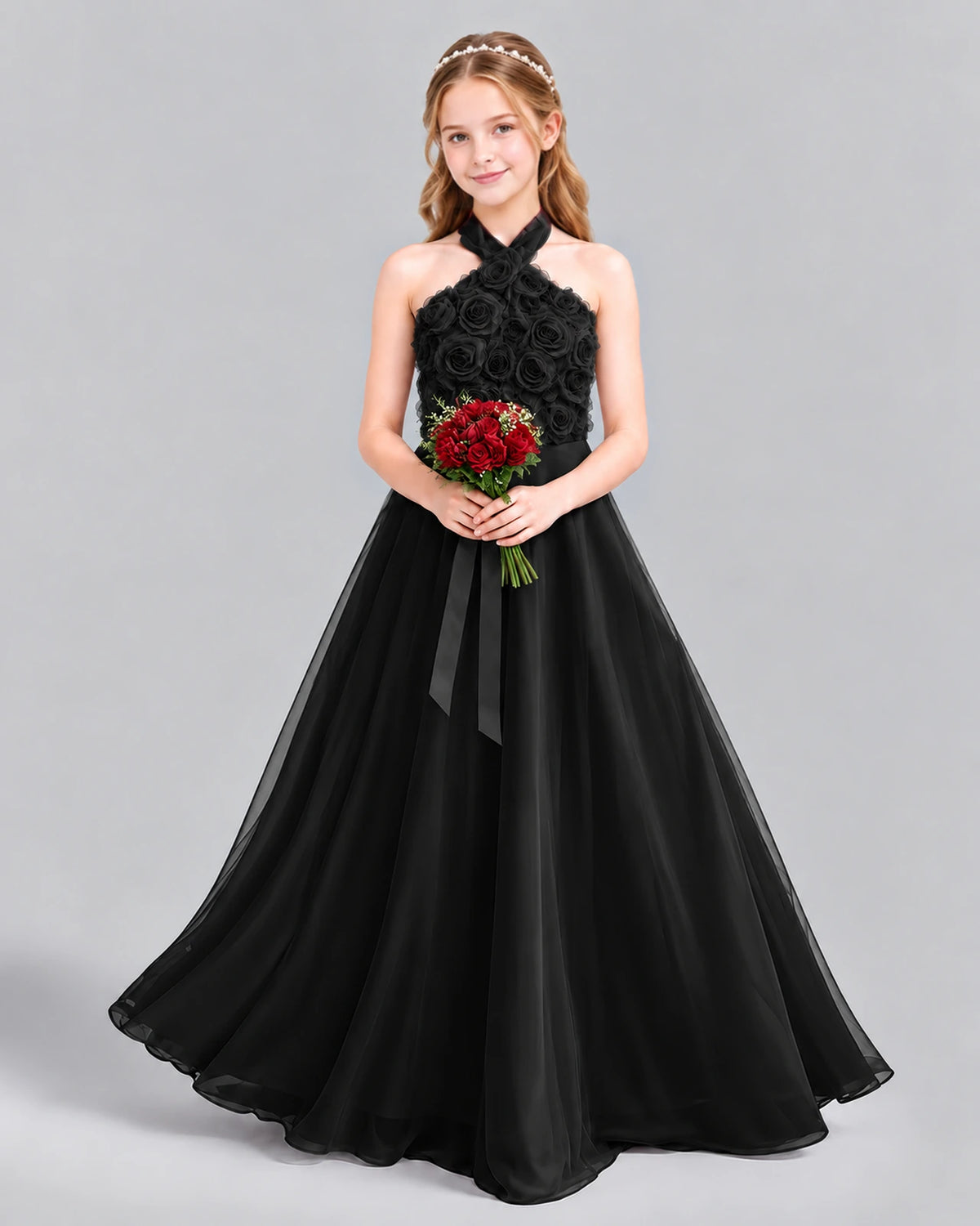 Black Ball Gown Girls Formal Dress Front