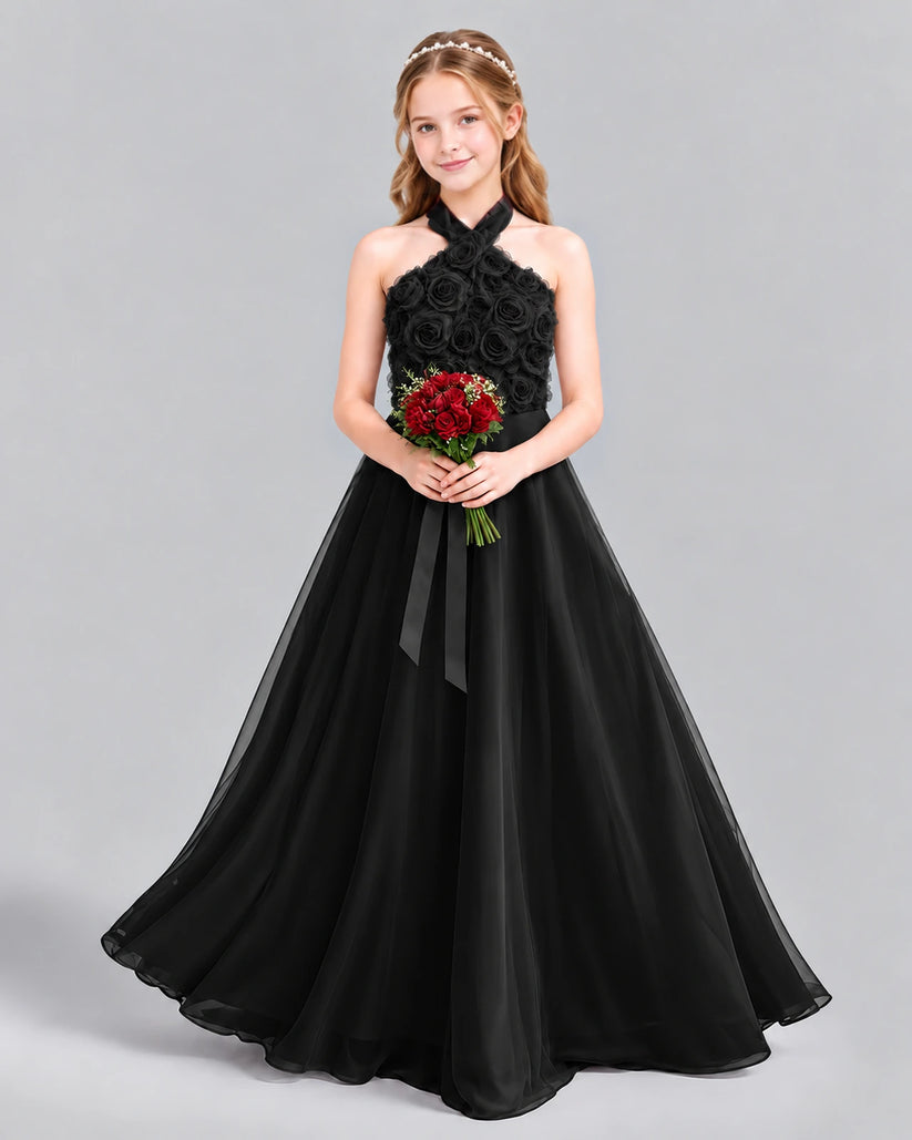 Black Ball Gown Girls Formal Dress Front