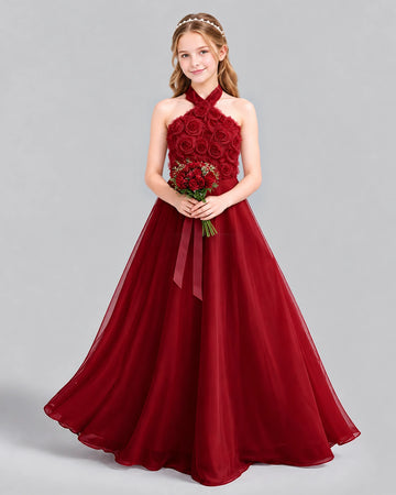 Dideyttawl 3D Floral Girls Formal Dress for Piano Recital