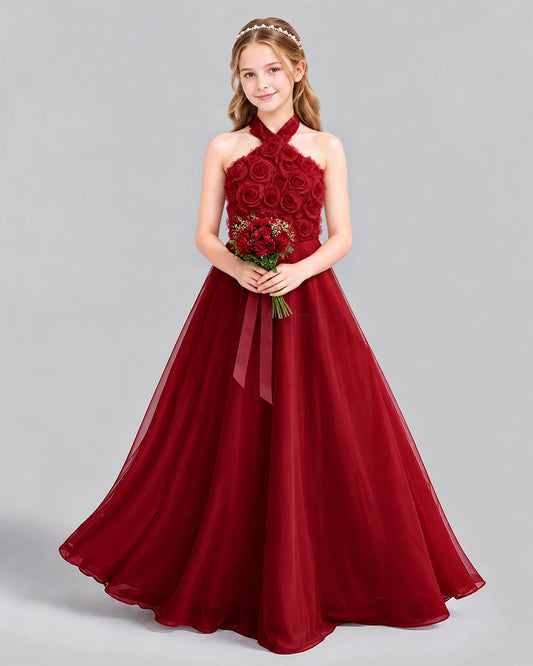 Burgundy Ball Gown Girls Formal Dress Front