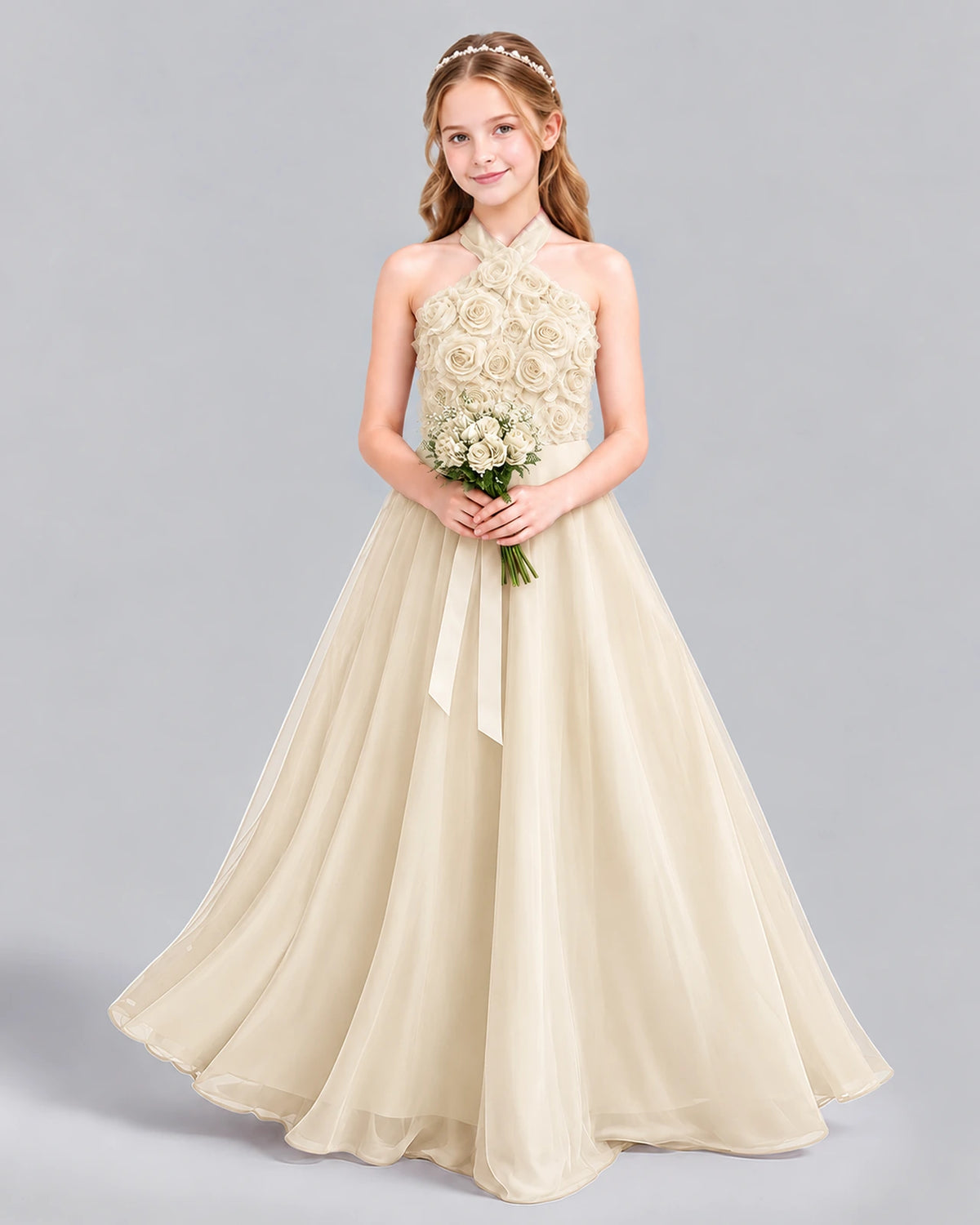 Champagne Ball Gown Girls Formal Dress Front