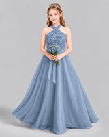 Dusty Blue Ball Gown Girls Formal Dress Front