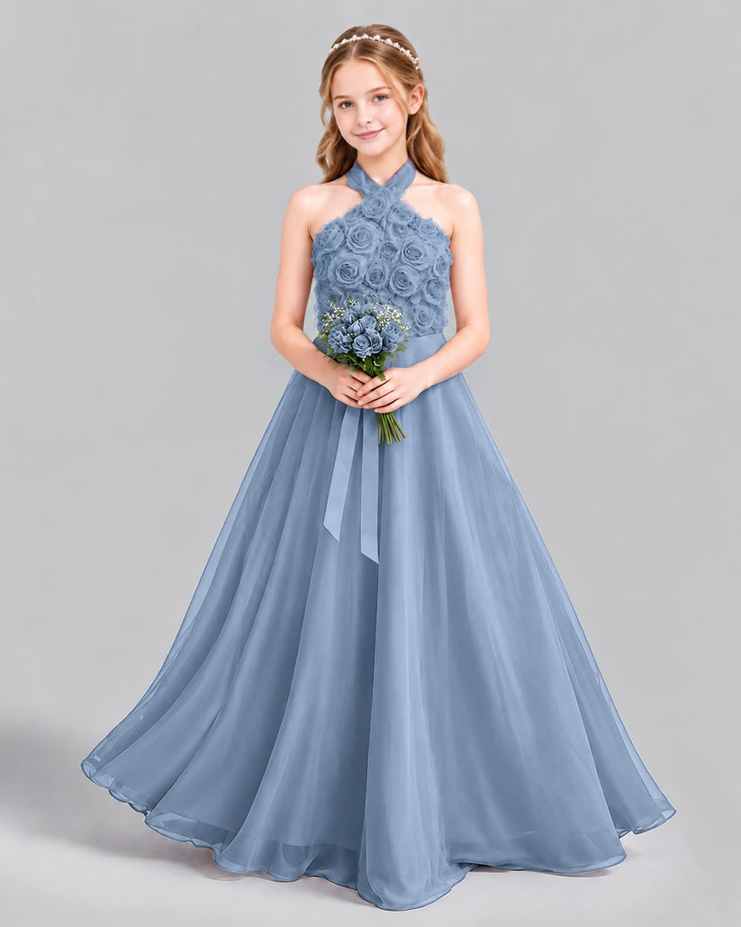 Dusty Blue Ball Gown Girls Formal Dress Front