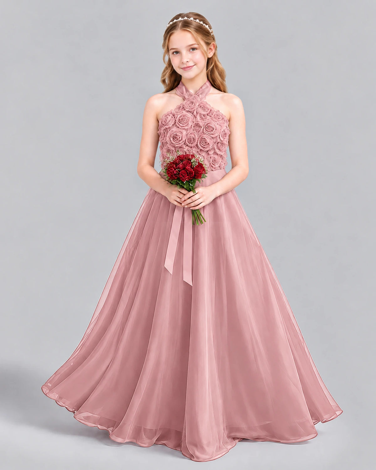 Dusty Rose Ball Gown Girls Formal Dress Front