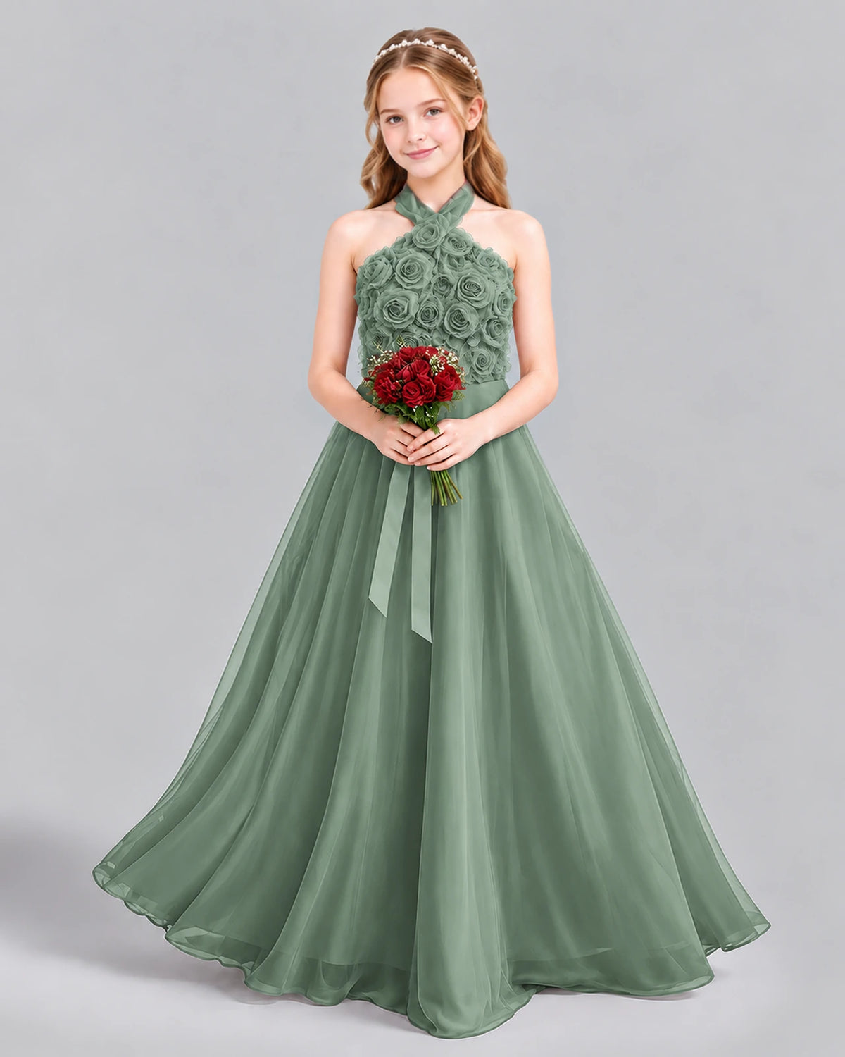 Eucalyptus Ball Gown Girls Formal Dress Front