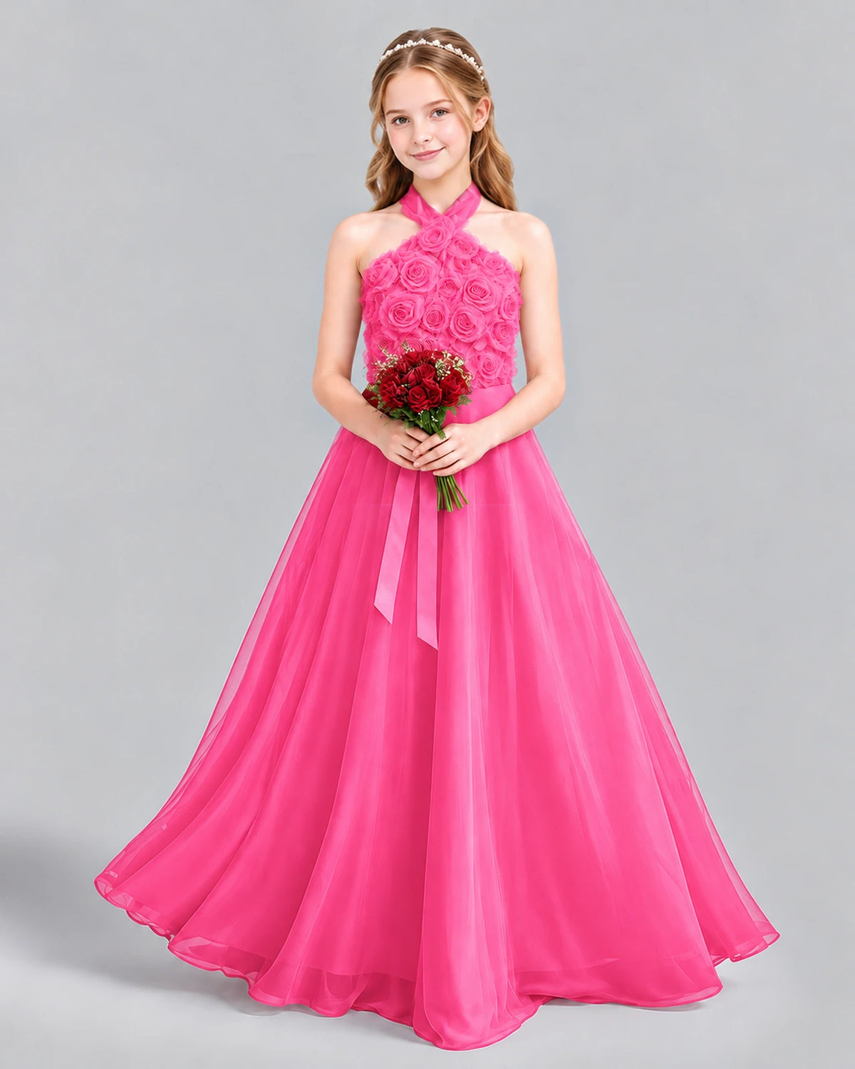 Hot Pink Ball Gown Girls Formal Dress Front
