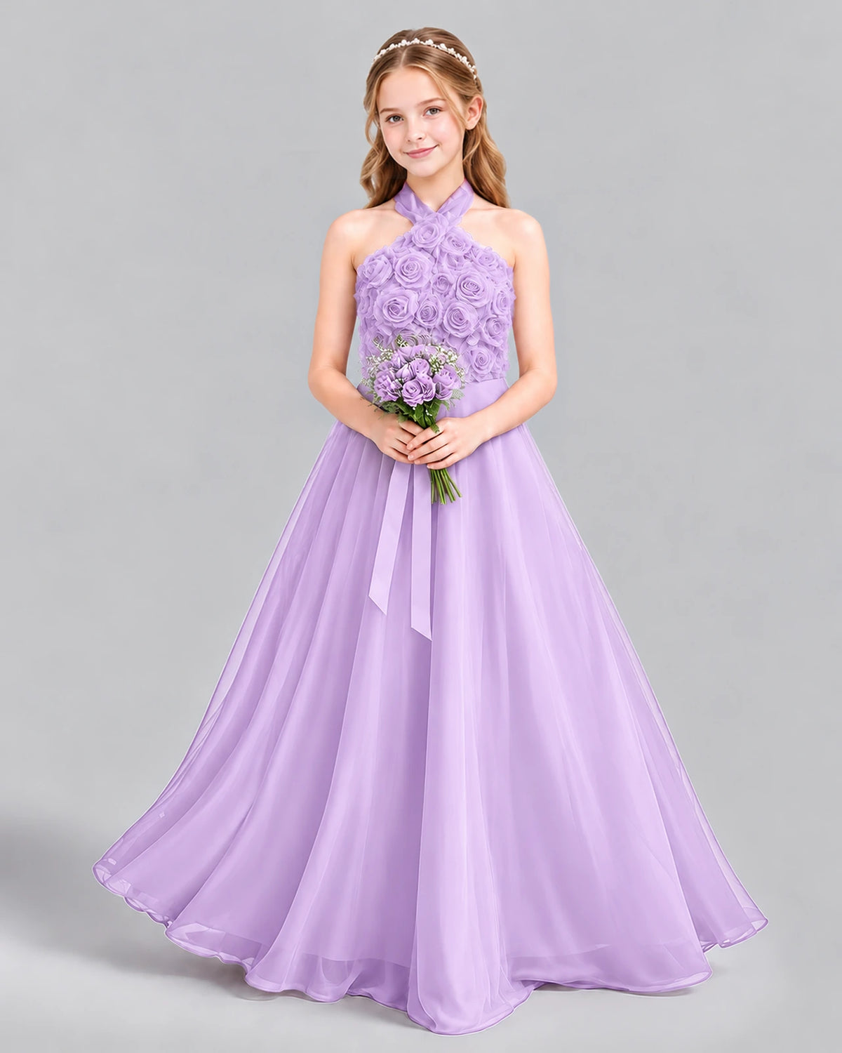 Lilac Ball Gown Girls Formal Dress Front
