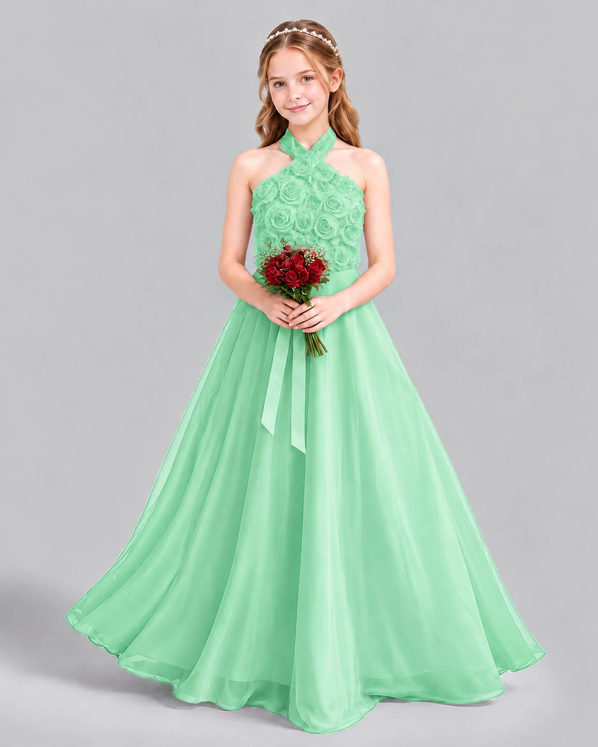 Mint Green Ball Gown Girls Formal Dress Front