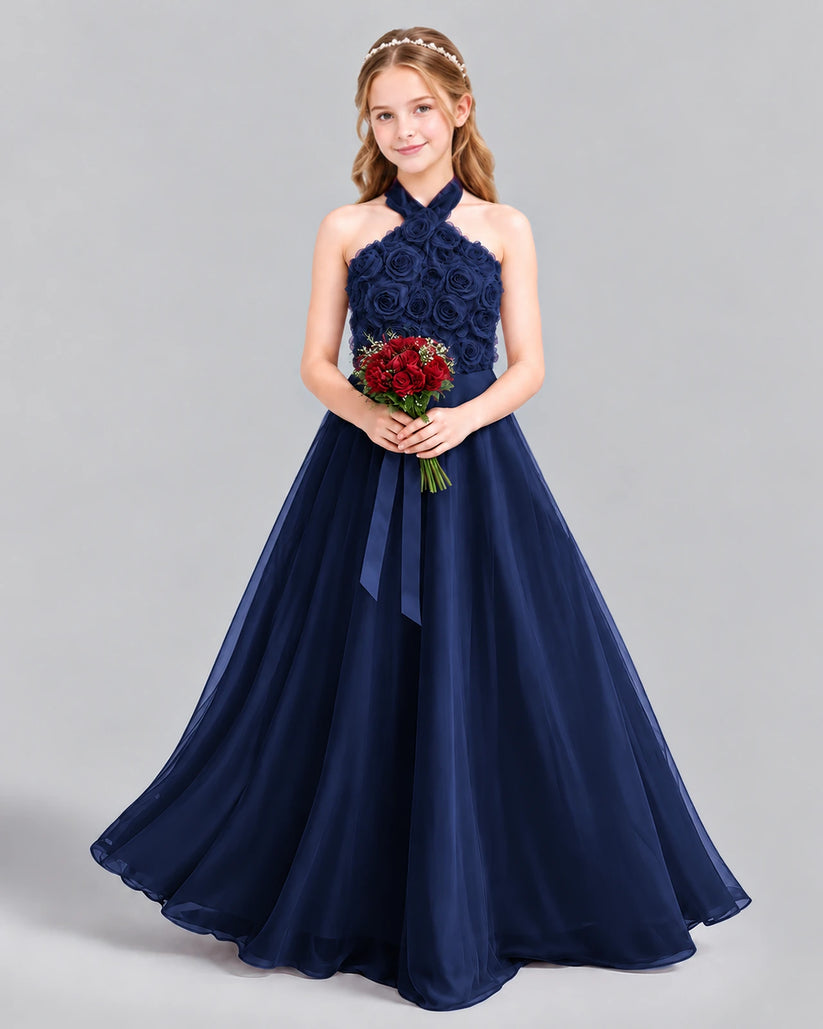 Navy Blue Ball Gown Girls Formal Dress Front