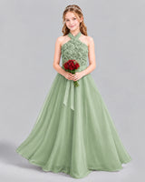 Sage Green Ball Gown Girls Formal Dress Front