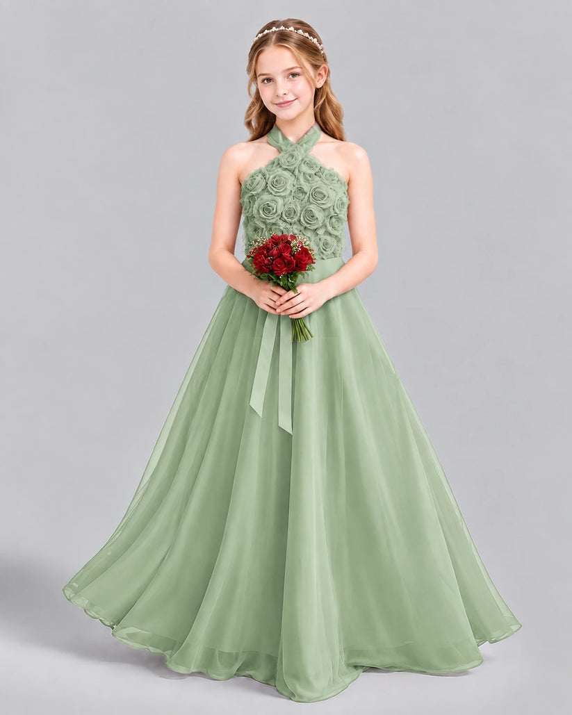 Sage Green Ball Gown Girls Formal Dress Front