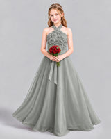 Silver Ball Gown Girls Formal Dress Front
