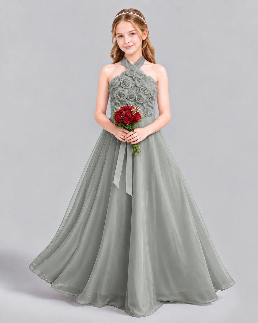Silver Ball Gown Girls Formal Dress Front