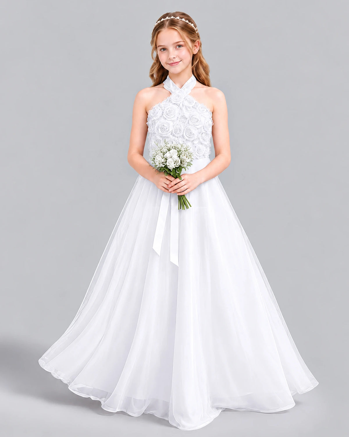 White Ball Gown Girls Formal Dress Front