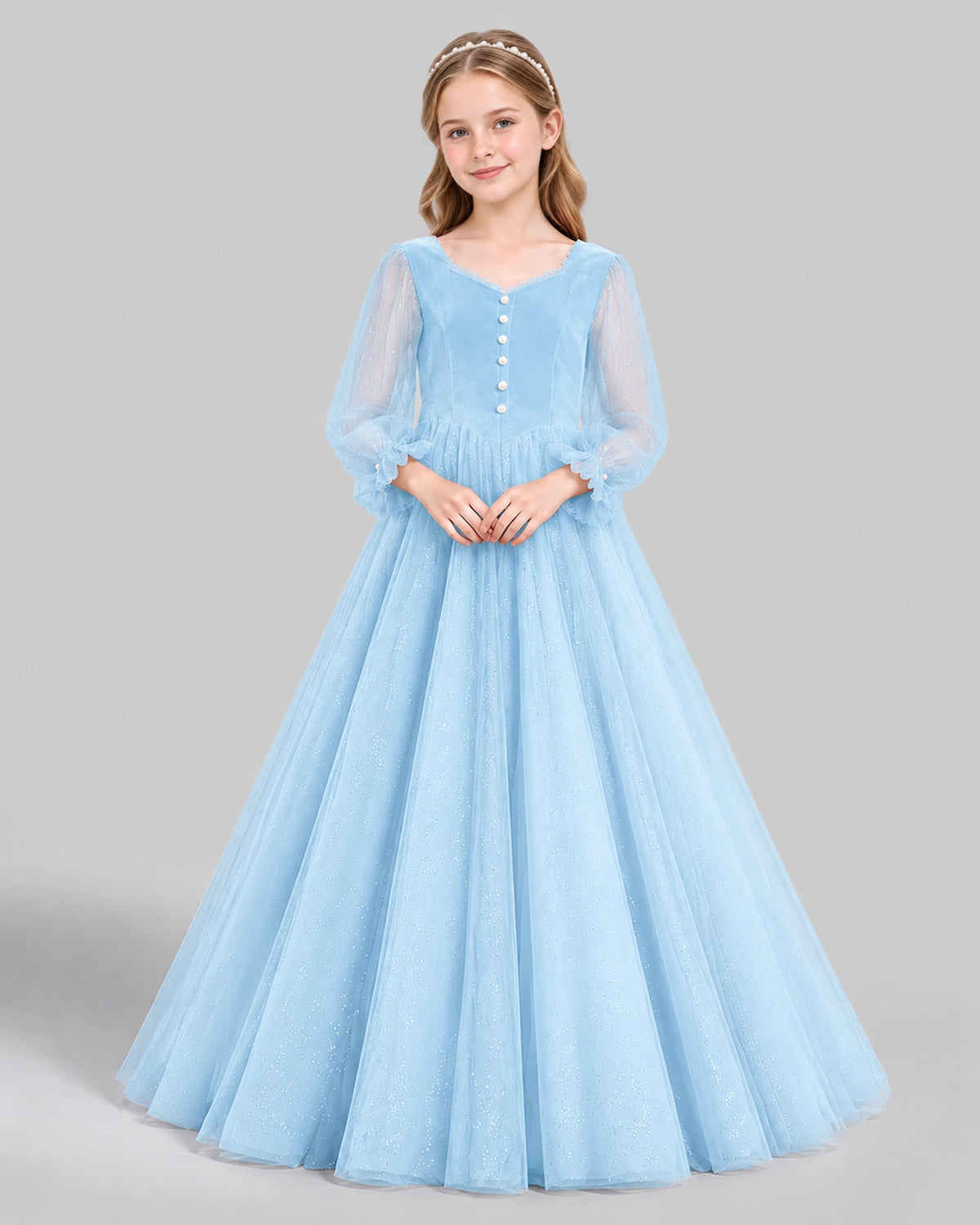 Baby Blue Ball Gown Girls Formal Dress Front