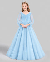 Baby Blue Ball Gown Girls Formal Dress Front